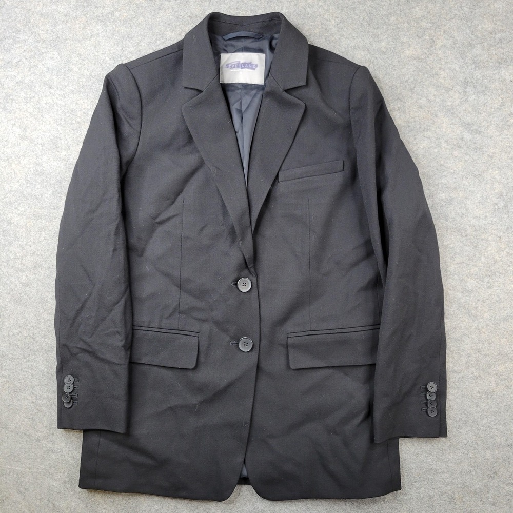 Everlane Blazer Jacket Womens 00 Black Wool Blend Lined Two Button Workwear